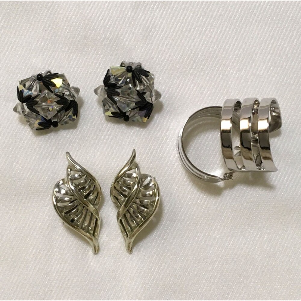 Vintage Clip On Earrings Sarah Cov Coro Crystals Mid Century 3 pairs Retro Mod